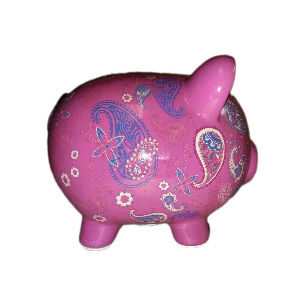 Vtg 2009 Large 8" Long Bright Pink Floral Ceramic Piggy Bank Target - Picture 2 of 9